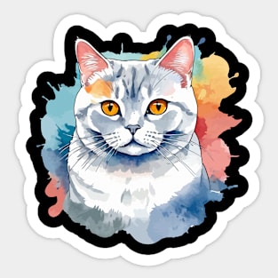 British Shorthair Cat Watercolor Drawing Sticker